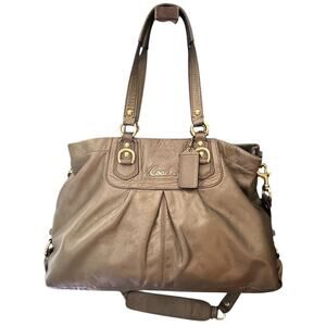 Coach Ashley Metallic Bronze Leather Satchel Crossbody Handbag F15513